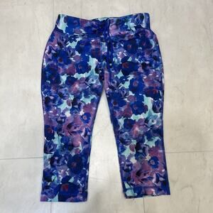 EUC Danskin Now Sz Small S Leggings Cropped Dri More Drawstring Floral Blue Pink
